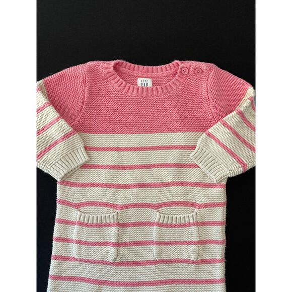 ~ BabGap 3-6 mo 1-piece Sweater Knit Romper Pink Cream Long Pockets 100% Cotton - Picture 8 of 11
